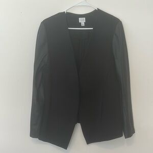 Evereve by Peyton Jensen Open Front Faux Leather Sleeves Jacket Cardigan Large